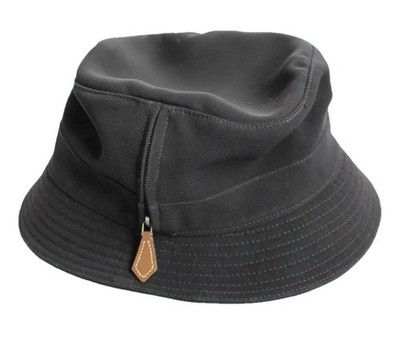 Hermes Motsch Women's Black Bucket Hat Size 56 Zipper Accent 