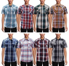 Levi's Men  s Pearl Snap Button Down Western Short Sleeve Plaid Cowboy Shirt