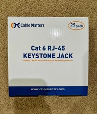Cable Matters Cat6 RJ45 Keystone Jack in White with Push-Down Stand - Pack of 25
