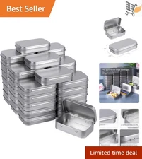 Metal Rectangular Tins Pack of 40 Silver Small Storage Organizer Craft Contai...