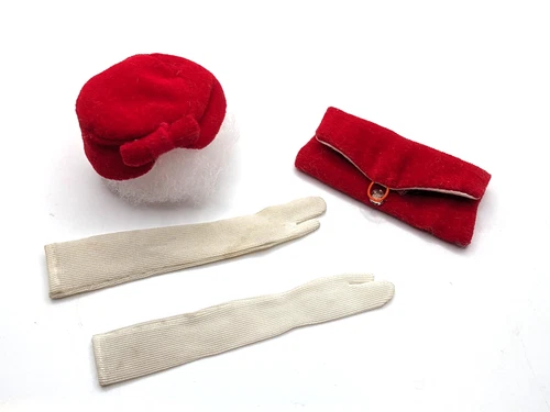 VTG Barbie 1962 Red Flare #939 Accessories Lot Velveteen Hat, Purse, Long Gloves