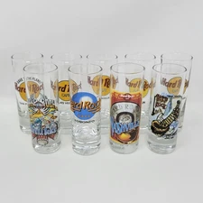 Lot 7 Pc Hard Rock Cafe City Shot Glasses International And USA Artwork 4”