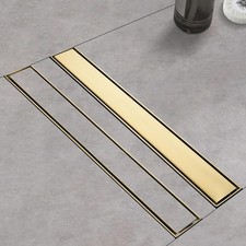 Linear Shower Drain  with Tile Insert Panels  28 Inch Brushed Gold 304 Stainl...