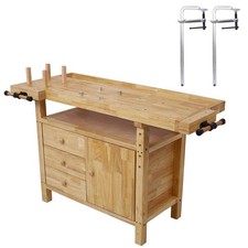Wood Workbench - Wooden Workbench for Garage Workshop and Home,w/Bar Clamps Set