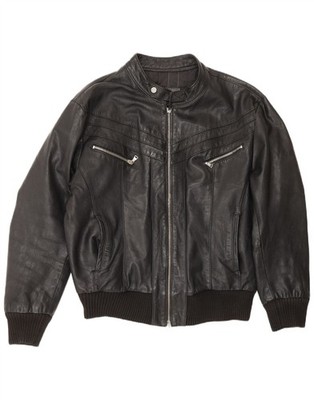 Sonny Bono Herren Bomber Lederjacke UK 38 Medium Schwarz DL30