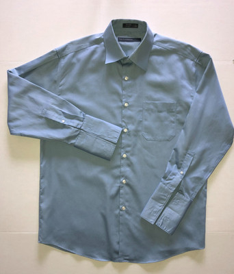 Perry Ellis Portfolio Mens 100% Cotton Wrinkle Free Blue Shirt L - 16.5 32/33