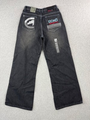 Ecko Unltd Jeans Mens 28x30 Black Baggy Straight Wide Leg Grunge Skater