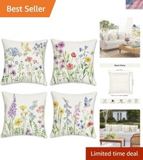 Floral Throw Pillow Covers 18 x 18 Inch Spring Summer Garden Flowers Birds De...