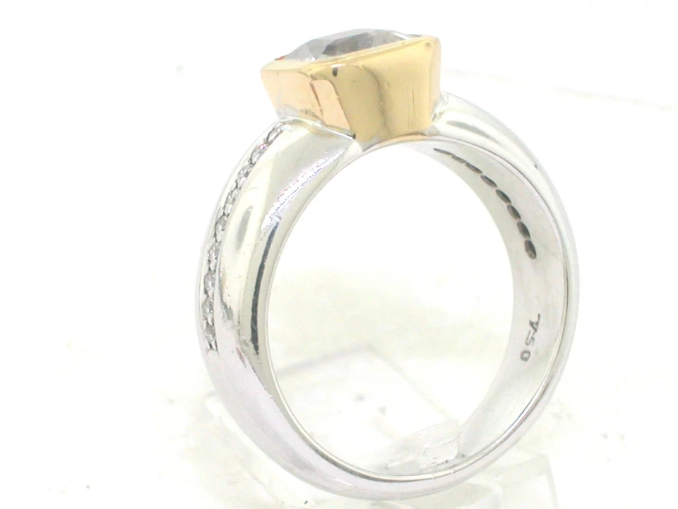 Saphir Ring 750 Weiß-Gelbgold 18K weißer Saphir 2,3ct  18 Brillanten  Zertifikat - Bild 3 von 4
