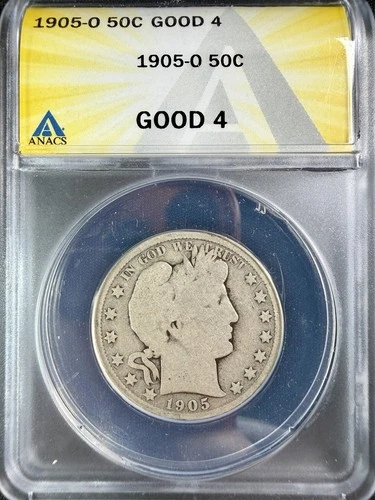 1905 O Barber Half Dollar - ANACS Good 4 - Nice Original Coin with Honest Wear
