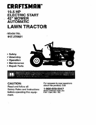 Craftsman Lawn Tractor Operators Manual 917.270821 | eBay