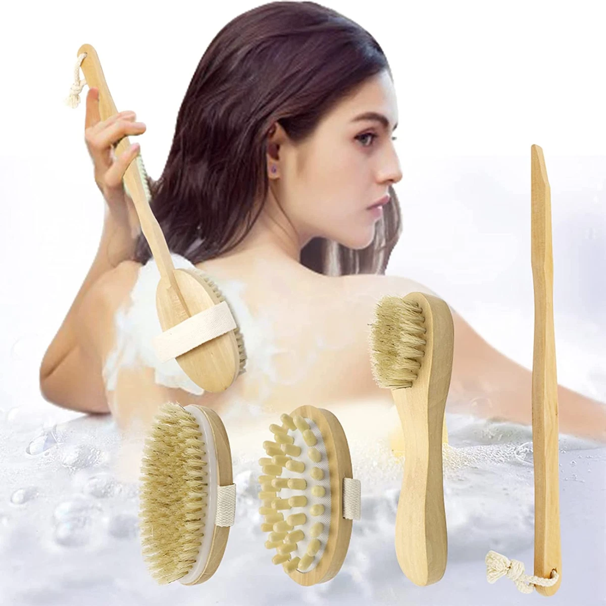 Dry Brush for Cellulite and Lymphatic, Dry Brushing Body Brush Set Natural  Boar