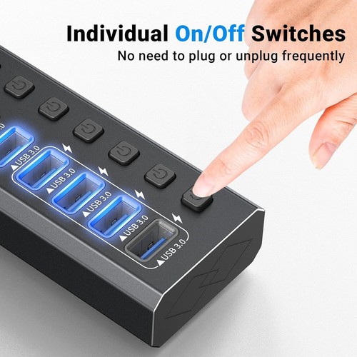 Hub USB 3.0 Alimentado, NIAO-CHAO Hub USB C Alimentado por 7 Puertos con Conmutadores Individuales - Imagen 4 de 6