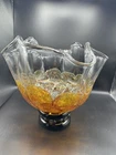 VTG HUGE Glass Studio Murano MCM Hand Blown Art Glass Pedestal Center Bowl (F1)