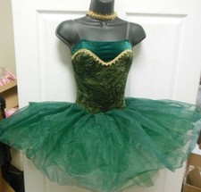 Gold Gilded Short Ballet Costume Forest green Graduated Tutu Velvet ladies