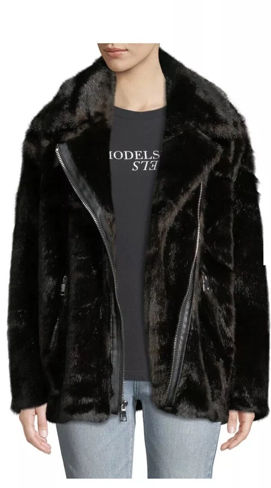 Chaqueta de moto de visón sintético de gran tamaño Kendall + Kylie, talla XS Foto 4 de 4