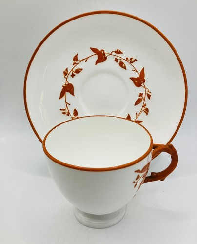 Bodley Aesthetic Movement Orange Branch Handle Duo, Cup & Saucer - circa 1871 - Picture 4 of 18