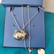 Swarovski Hello Kitty crystal necklace winky flirty gold color bow FLAW