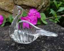 Handmade Swan-Shaped Glass Open Salt Dip, Cellar, Dish!