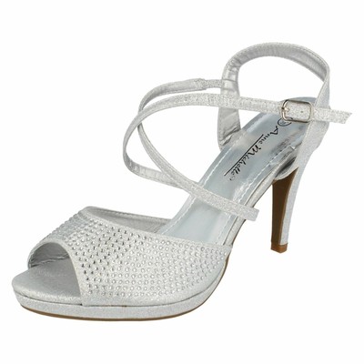 silver diamante heeled sandals