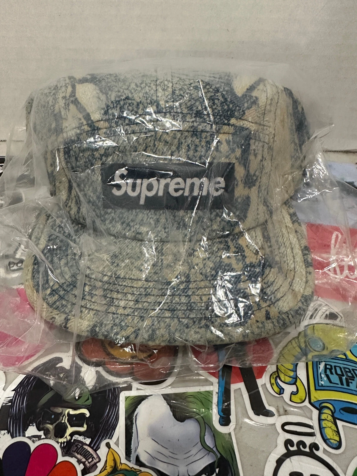 Casquette de camp en denim suprême boîte logo chapeau imprimé serpent FW24 réglable tout coton