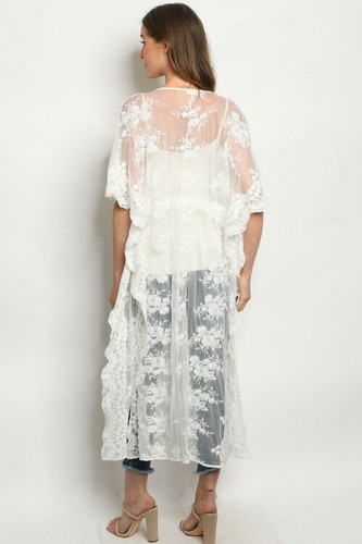 Ivory Floral Lace Kimono Cardigan Size 