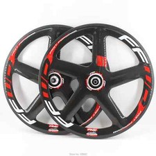 700C Ingranaggio Fisso Pista Bici Strada Carbonio 5 Raggi Ruote Clincher Cerchi Larghi 23mm