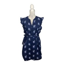 Old Navy Blue Floral Shift Dress Ruffled Cap Sleeve Henley Neck Sash Popover L
