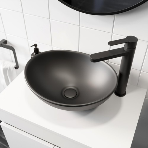 Grey Gloss Freestanding Countertop Vanity Unit Roubaix Black Basin 500mm Modern - Picture 4 of 13