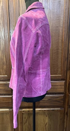 Wilsons Leather Maxima Hot Pink Suede Snap Jacket Vintage Size Large Moto Foderato - Foto 8 di 12