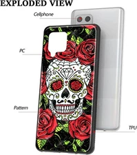 NEW Samsung Galaxy A42 5G Cell Phone Case Shimmer Rose Skull Shockproof Slim Fit