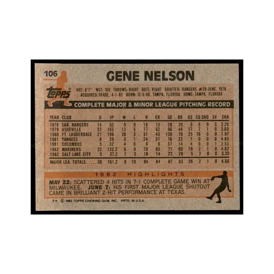 1983 Topps Gene Nelson Baseball Cards #106 - Image 2 of 3