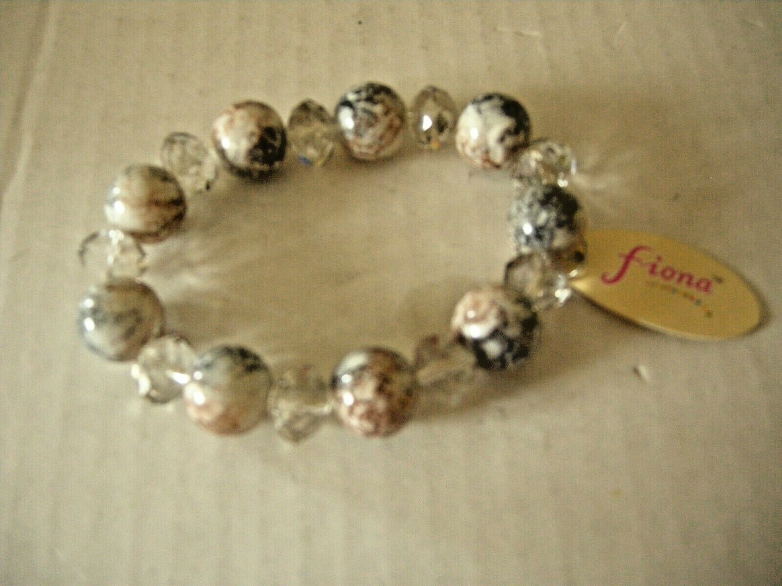 Fiona Stretchable Brown Gray Marble Bead Bracelet Brand New-image