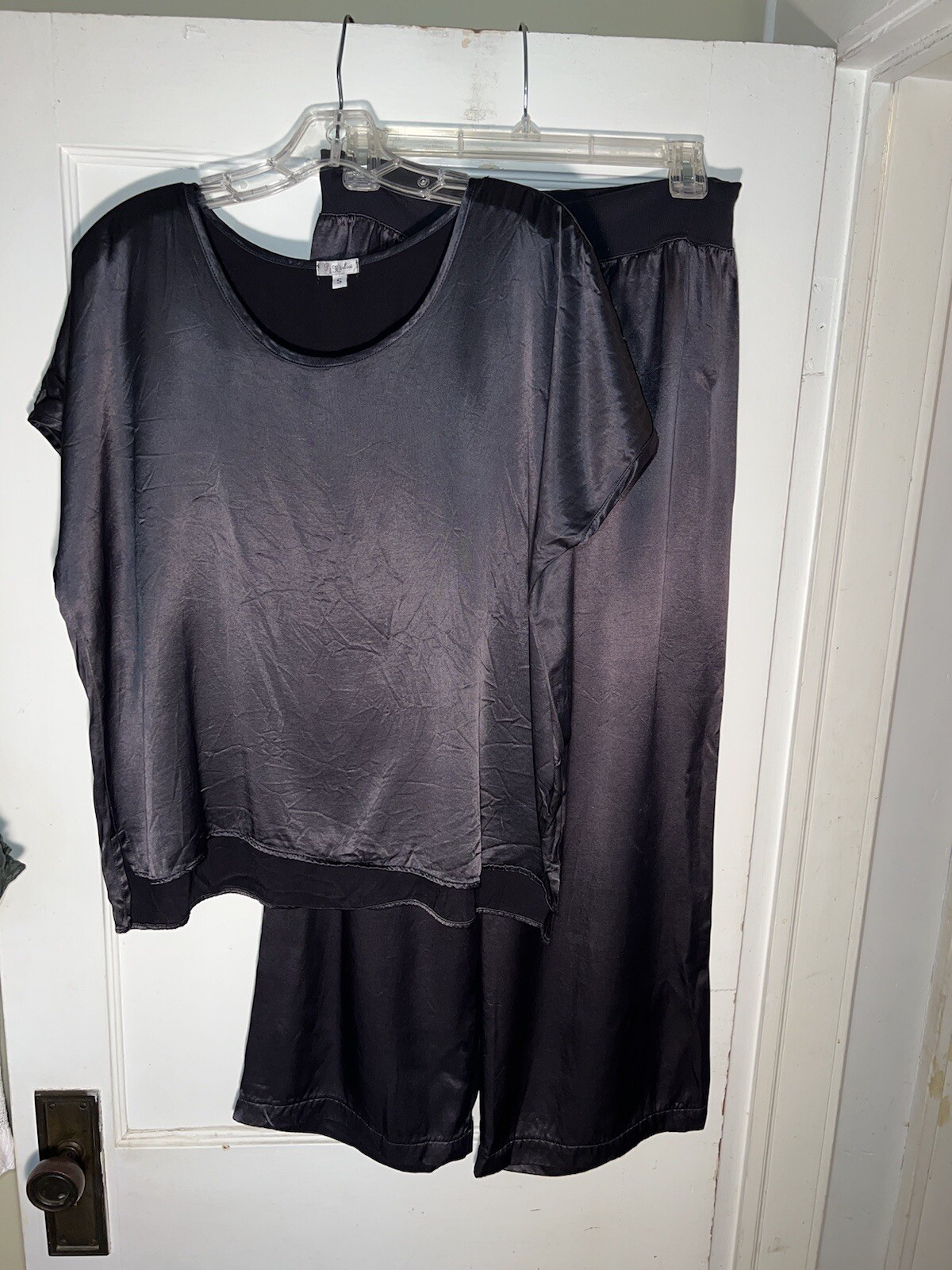 Pj Harlow Pajama Set Roxy Top Jolie Pant Gray Satin Size S eBay