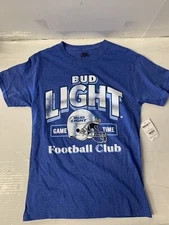 Bud Light Blue Short Sleeve Crew Neck Tshirt Mens Small Football Club