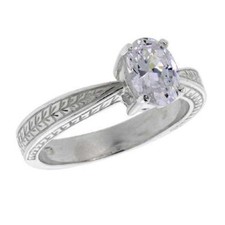 Sterling Silver Ring w/ 8mm x 6mm 1.25 ct Oval Cut CZ Stone, Flawless Finish