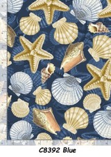 Beach Cotton Quilt fabric Timeless Treasures sea shells Blue C8392 Last pc 7/8yd
