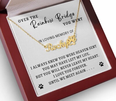 Personalized Name Necklace - In Memory Loss Of Dog Cat - Sympathy Rainbow Bridge
