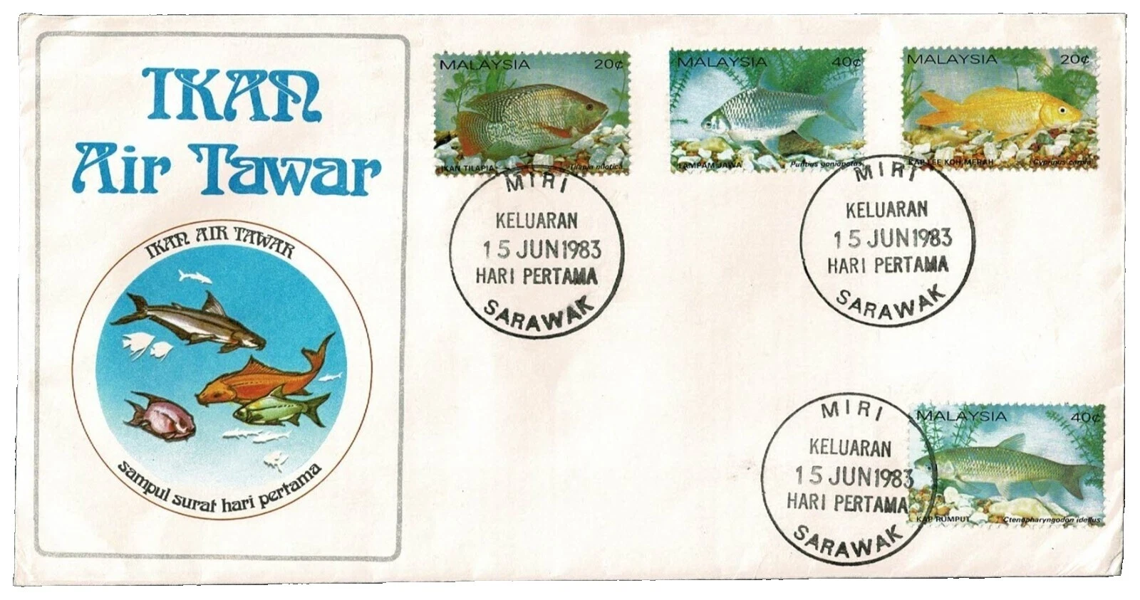 Primer día de emisión peces sellos de Malasia (1963-presente)