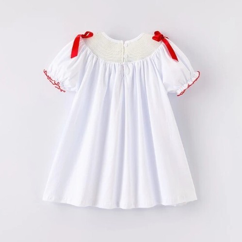 NEW Boutique 4th of July Girls Embroidered US Flag Smocked White Dress - Picture 5 of 12