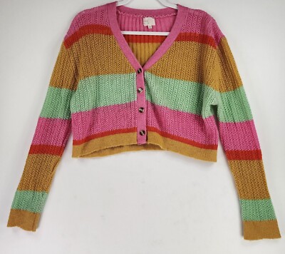 Dee Elly Sweater Womens Small Rainbow Striped Cropped Boutique