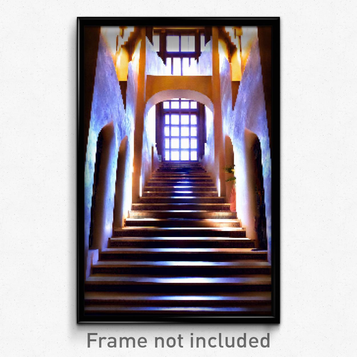 8-Bit Psychedelic Pixel Art Poster - Magnificent Stair Trippy Gamer Print