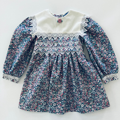 Vintage USA Polly Flinders Size 4 Floral Long Sleeve Dress Lace Toddler Girl  | eBay