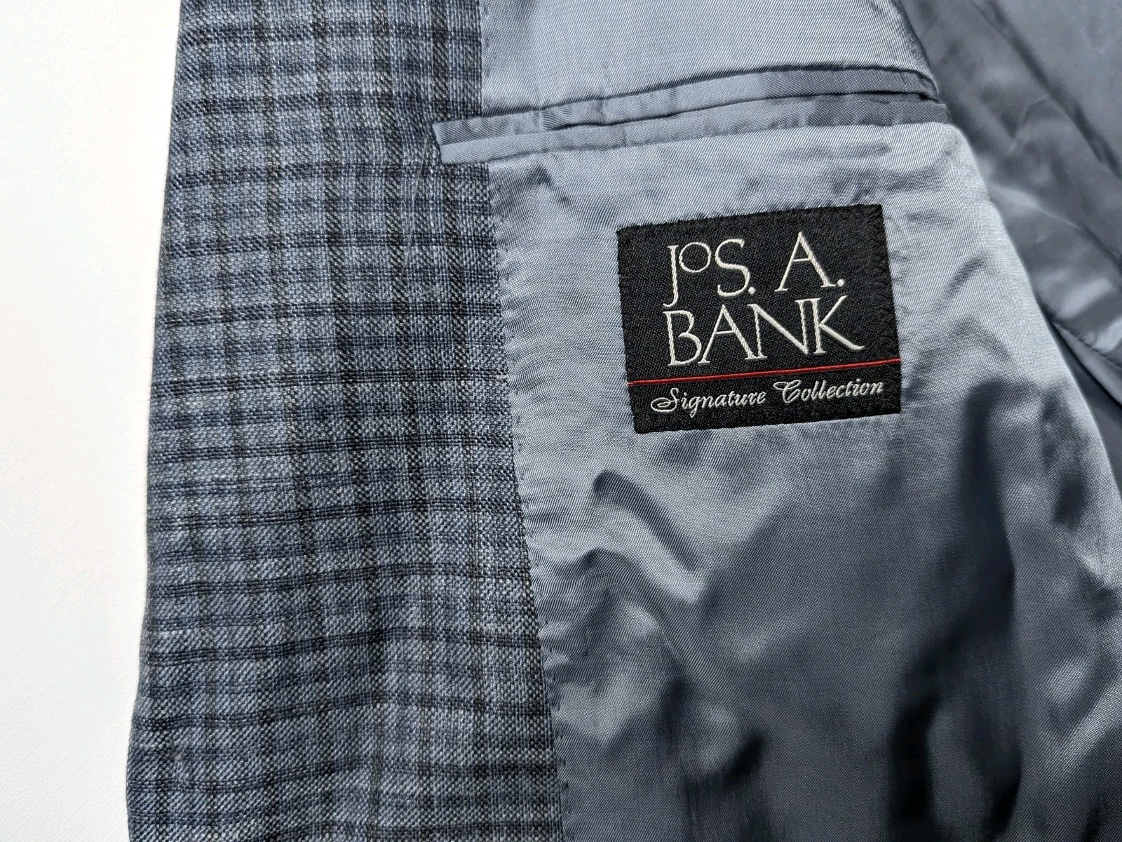 JOS A BANK Vtg Wool Silk Linen Blue Plaid 44R BLAZER SUIT COAT JACKET Men's