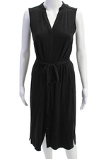 Eileen Fisher Womens Button Down Tie Waist Sleeveless Dress Black Size 2XS