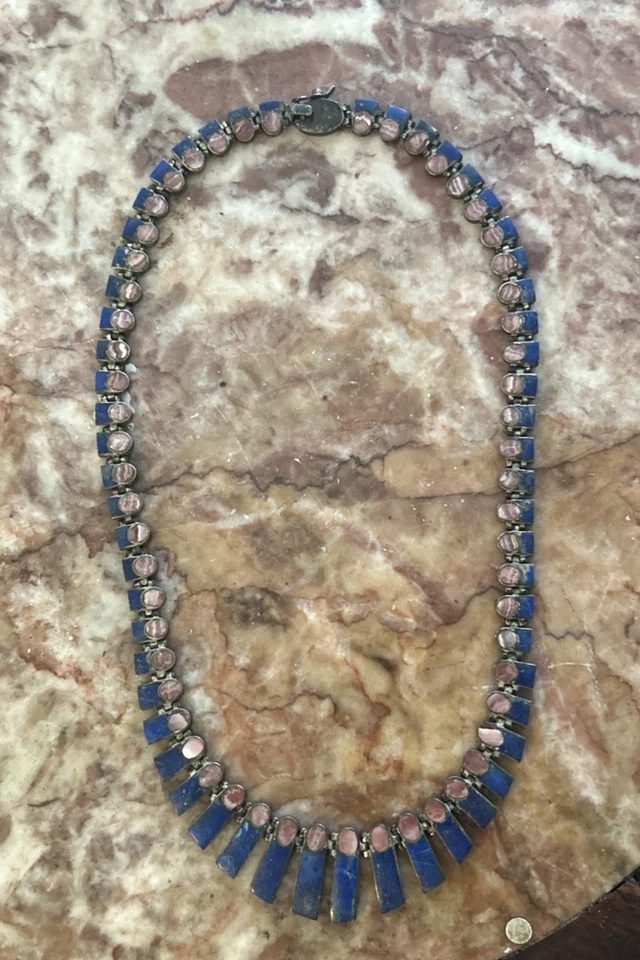 "Juego de reloj collar de 16"" con incrustaciones de piedras preciosas de lapislázuli de plata de ley 950 Acleoni" Foto 2 de 4