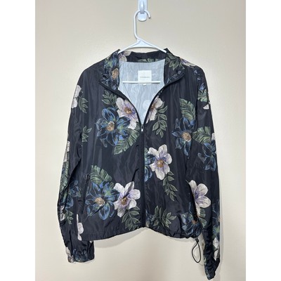 Women s Size Large Thread & Supply Black Floral Full Zip Windbreaker Jacket