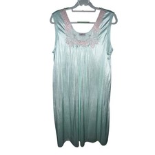 VTG Gilead Nightgown Women L Nylon 5075 Lace Cottage Comfy Sleepwear Mint Green