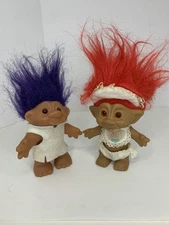 Original Troll Doll Vintage Lot Of 2 Dolls 1986 Blue Hair DAM