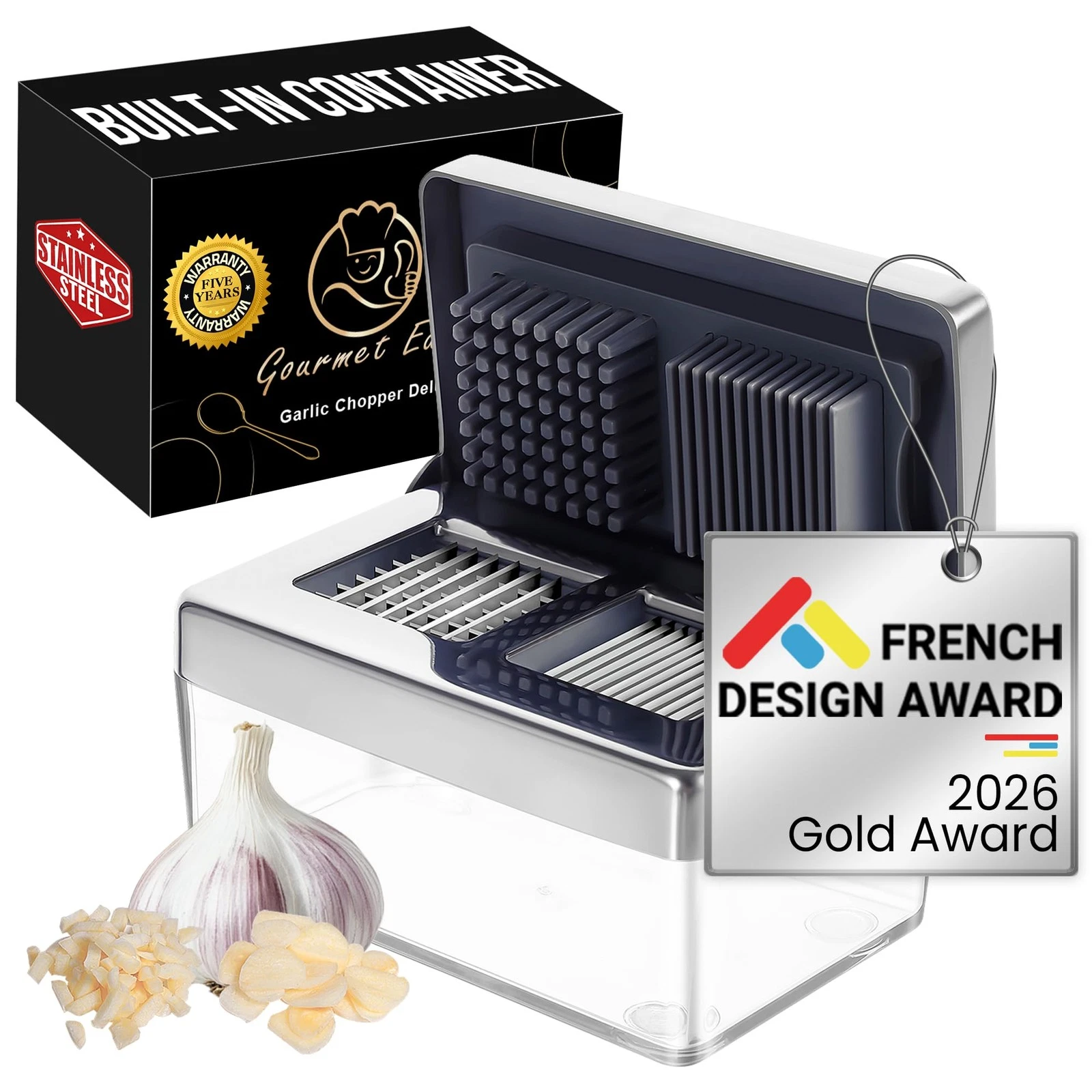Garlic Press Stainless Steel, Garlic Chopper Mini & Slicer Super Thin 2 in 1,...